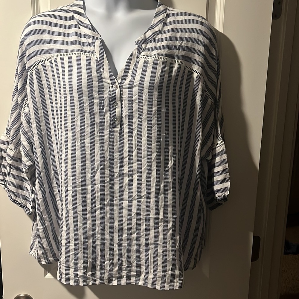 Adrienne Vittadini 3/4 Sleeve Roll Up Sleeve Shirt